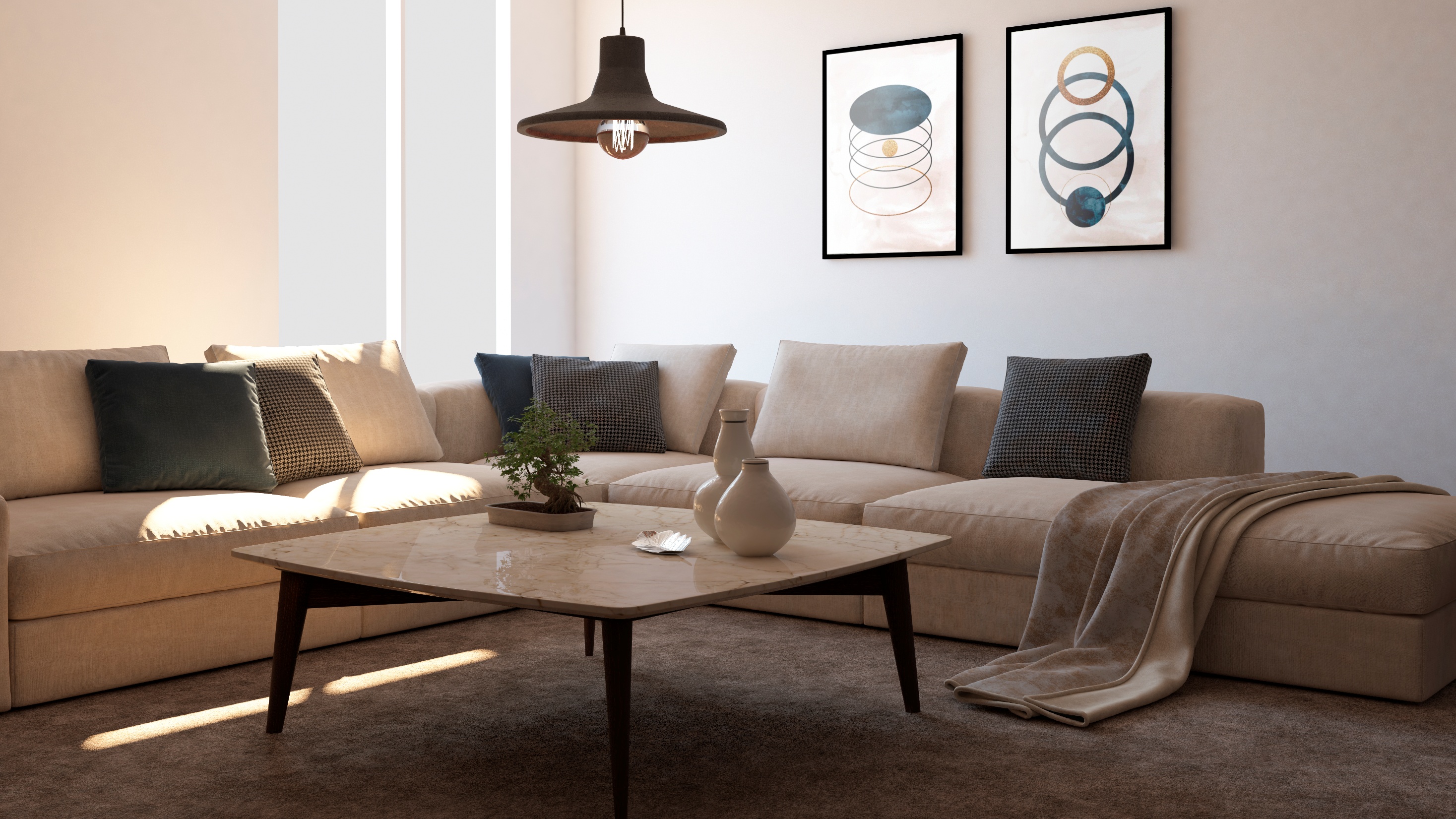 Large furnished living room interior