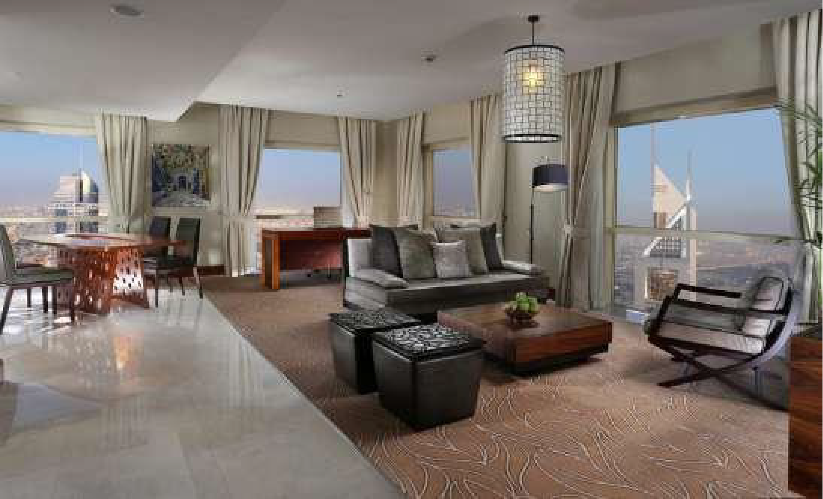 Open plan dining and lounge suite